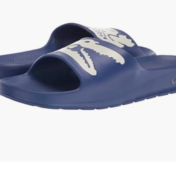 Lacoste Men\'s Croco Slide Sandal Blue White Size 8